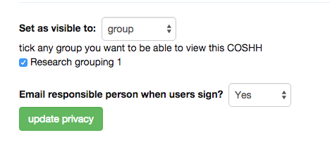 set as visible group option and update privacy button