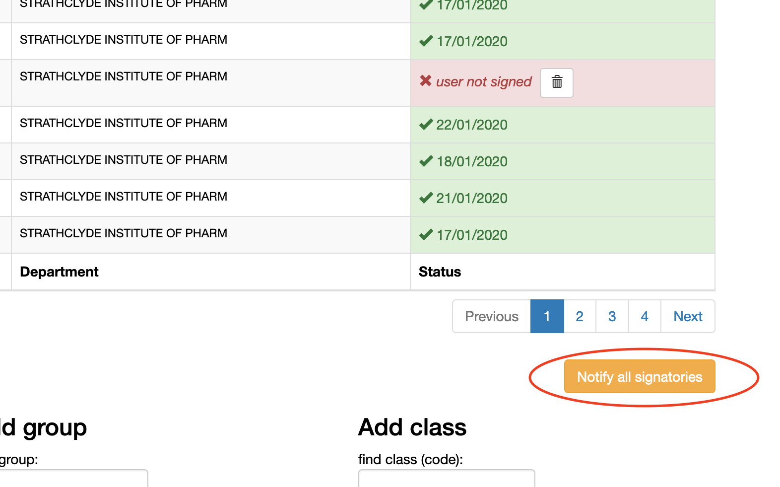 notify signatories button