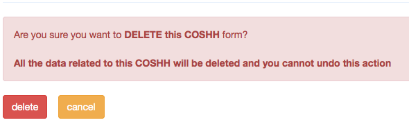 coshh delete confirm