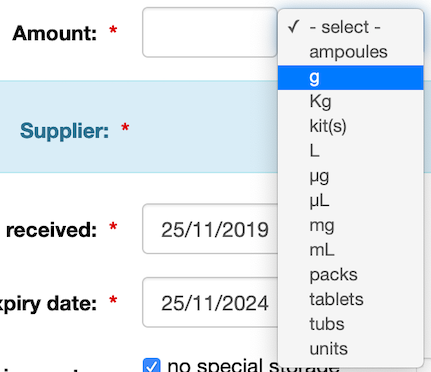 amount and units