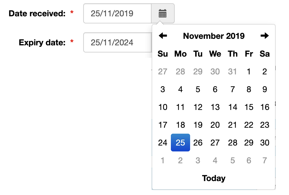 date fields and pop-out calendar