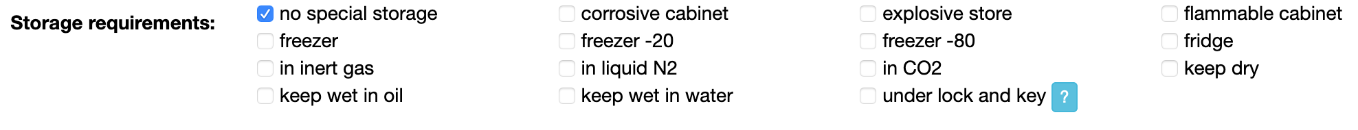 storage requirements checkboxes