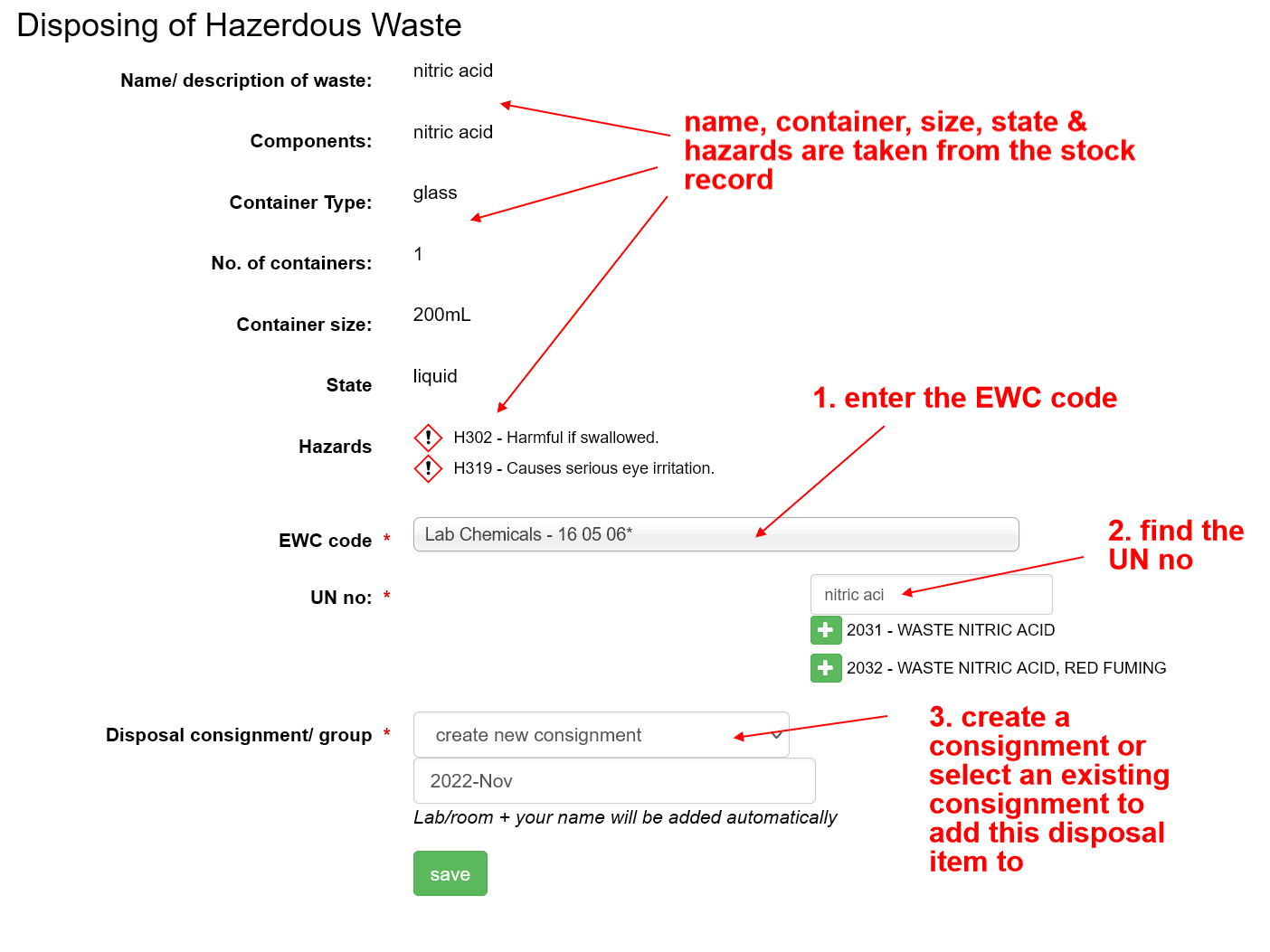 disposal of haz waste - select options and consignment