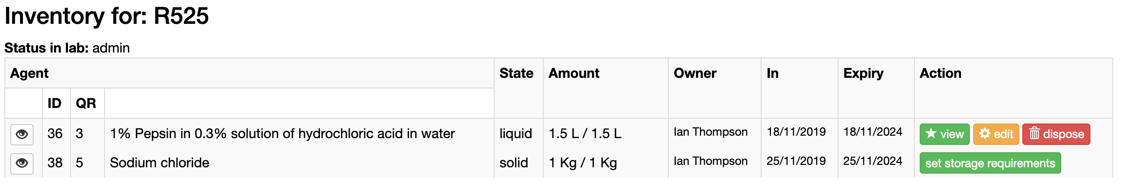 set storage link from lab stock list