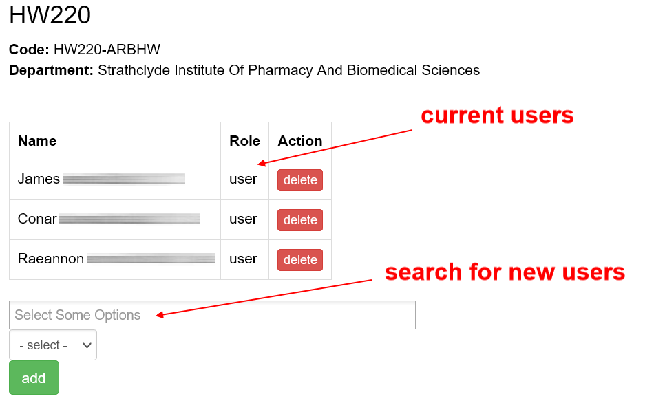 manage users list of current users