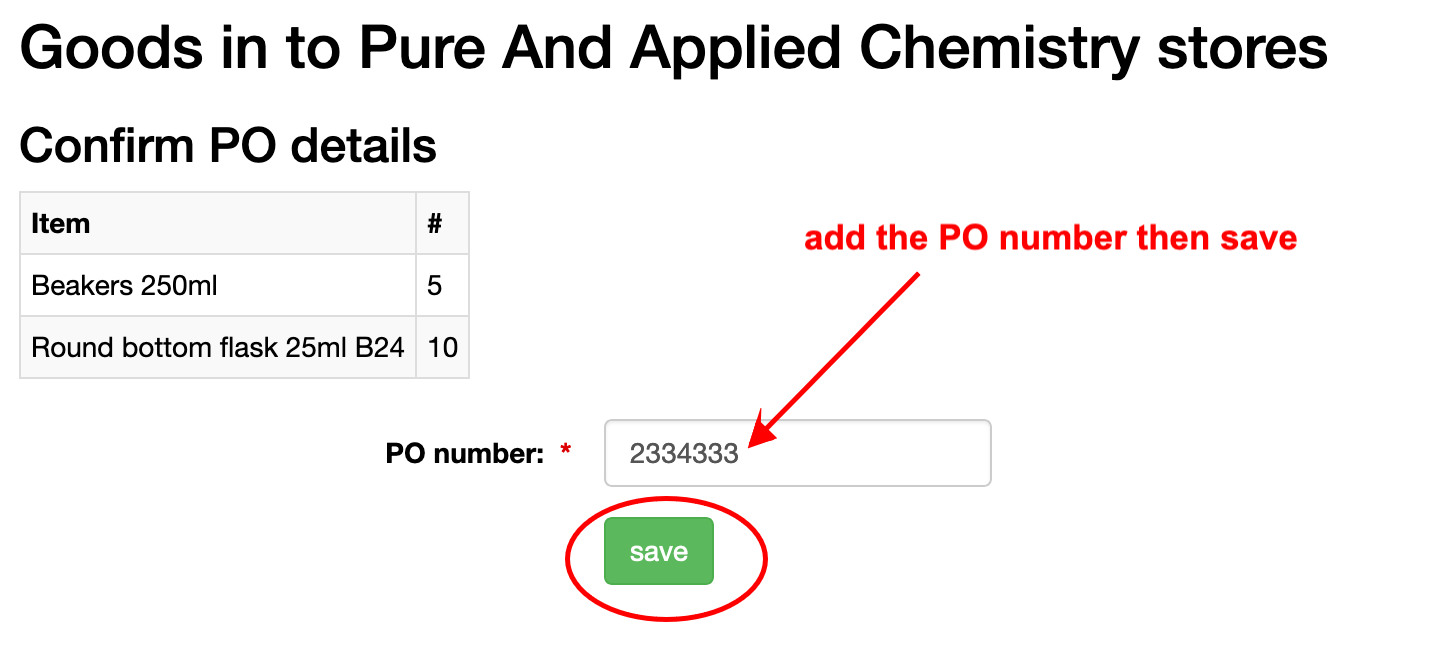 goods in add PO number
