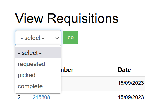 view requisitions status drop down options